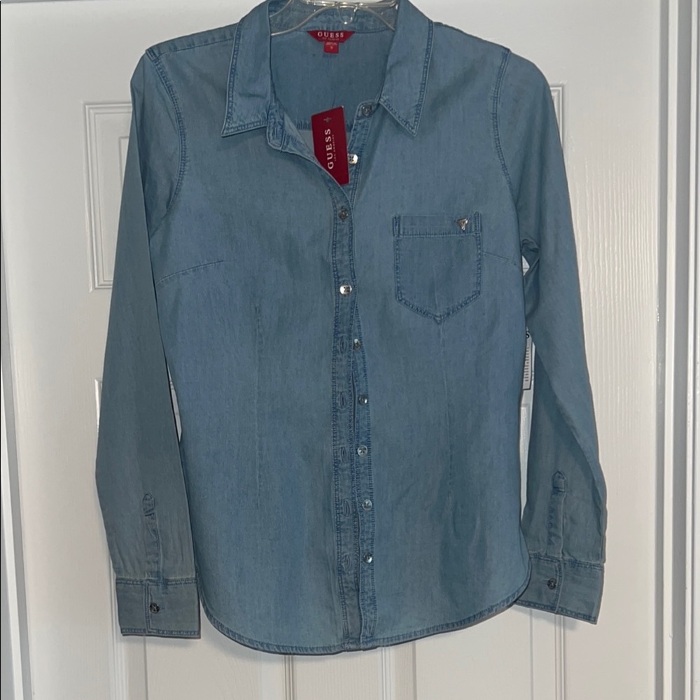 Guess Light Blue Denim Button-Up